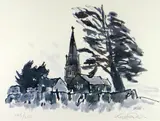 Print - an Anglesey church by Kyffin Williams Ra limited edition, print, sold Mar 2019