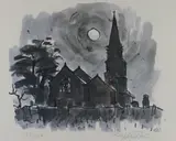 Monochrome print - Anglesey church by Kyffin Williams Ra limited edition, print, sold Mar 2019