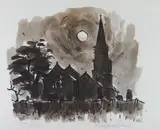 Monochrome print - Anglesey church by Kyffin Williams Ra limited edition, print, sold Mar 2019