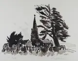 Monochrome print - Anglesey church by Kyffin Williams Ra limited edition, print, sold Mar 2019