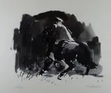 Monochrome print - farmer on horseback by Kyffin Williams Ra limited edition, print, sold Mar 2019