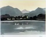 Colour print - view towards Caernarfon Castle with by Kyffin Williams Ra limited edition, print, sold Mar 2019