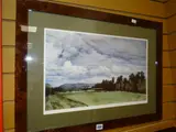 Print - golf course with mountains in background by James Morrison limited edition, print, offered Mar 2019