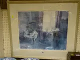 Print - interior scene with Victorian chair by Keith Andrew coloured limited edition, print, sold Mar 2019