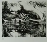 Narcissist (Mirror Monster) by Michael Ayrton, etching, sold Mar 2019