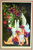 a limited edition print 437/650, numbered and signed in pencil, mounted and framed, 47cm x 31cm by Beryl Cook 'fuchia Fairies', print, sold Feb 2018