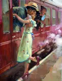 'TRAIN STATION FAREWELL', a limited edition print 18/295, signed and numbered in by Raymond Leech, print, sold Feb 2018