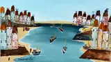 an original oil on board painting of an estuary with fishing boats, signed by the by Rozanne Bell, oil on board, sold Jan 2018