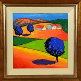 an original oil on canvas from the 'Fireblaze' series, framed, 34cm x 34cm by Richard Pargeter, oil on canvas, sold Jan 2018