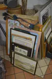 a machine woven tapestry of a medieval scene, with wooden pole, assorted prints and paintings, midwifery certificates, etc (11) by Pictures And Prints, oil, sold Jan 2018