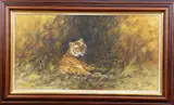 Lazing Tiger, oil on canvas, signed lower left, by Tony Forrest, oil on canvas, sold Jan 2018