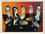 'Sediment', five figures with glasses in hand, a limited edition by Todd White, print, sold Jan 2018