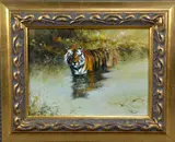 Bathing Tiger, oil on canvas, signed lower right, by Tony Forrest, oil on canvas, sold Jan 2018