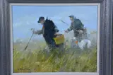 'Bush', two figures with shepherd's crooks and a whippet walking by Lawrie Williamson, 2011, oil on canvas, sold Jan 2018