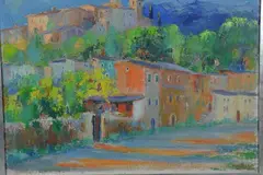 View of a continental hillside town, oil on canvas, by Josep Coll i Bardolet, oil on canvas, sold Jan 2018