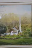 white washed thatched cottage nestled into a woodland setting, by Alan Ingham, watercolour, sold Jan 2018