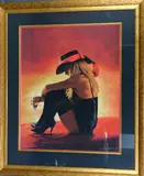 The Muse, pastel study of a woman in a wide brimmed hat and black by John Mould, pastel, sold Jan 2018