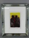 a glass artwork predominantly yellow and red with a heart design by Amanda Jones, pencil, sold Jan 2018