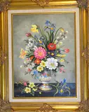 'Flowers in Coalport Vase', original oil on board, signed and dated by the by Christine Forshaw, oil on board, sold Dec 2017