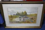 Cattle watering in a river, watercolour, signed in pencil, 30cm x 47cm by Clara Irwin, watercolour, sold Dec 2017