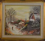 'Winter Scene', oil on board, signed by the artist, 29cm x 24cm, framed by Christine Forshaw, oil on board, sold Nov 2017