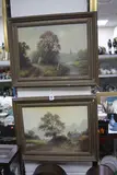 Fishing with a friend, man and his black labrador and companion study of man and dog walking in to distance on a quiet country lane by Bill Haines, oil on canvas, sold Nov 2017
