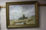Landscape with figure on a grey horse riding towards a tree lined lane by Jan Van Essen, watercolour, sold Nov 2017
