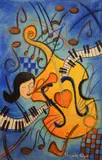 Pastel on paper with a musical theme, signed in pen, 50cm x 33cm, unframed by Pasvale Bigot, Pastel on paper with a musical theme, signed in pen, sold Nov 2017