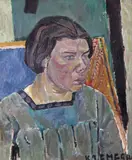 Portrait de Femme Signed, inscribed with titled on a label verso Oil on canvas 55 x 46cm Exhibited: The Redfern Gallery, October 7th by Pinchus Krémègne, Oil on canvas, sold Dec 2016