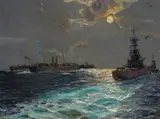 Warships in Moonlight Signed Oil by Julius Olsson, Oil on board, sold Dec 2016