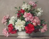 Still life of Carnations in a vase Signed Oil on canvas 38 x 46cm Provenance: Christie's, 29th April 2008, Lot 189 ++Unlined, good condition by Maurice Décamps, Oil on canvas, offered Dec 2016
