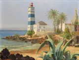 Lighthouse, Caiscais, Portugal Signed with initials and dated 57, also stamped by Lt. Col. Edward W. Ward, Oil on canvas, offered Dec 2016