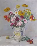 Flower piece Signed Oil on panel 61 x 51cm Exhibited: City of Bradford Art Gallery ++Good condition by Philip Naviasky, Oil on panel, offered Dec 2016