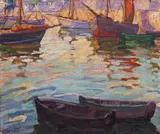 Concarneau Harbour Signed titled and inscribed verso Oil on canvas, unframed 46 x 55cm by Margaret Sale, Oil on canvas, unframed, sold Dec 2016