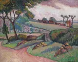 Duton Hill by Lucien Pissarro, 1910, Oil on canvas laid on board, sold Dec 2016