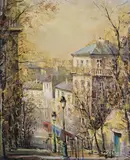 Rue Dreuet, Monmartre Signed, also signed and titled verso Oil on canvas 54.5 x 45.5cm Provenance: E by Lucien Delarue, Oil on canvas, sold Dec 2016