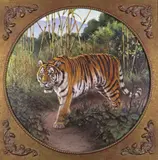Indo Chinese Tiger, Panthera Tigris Corbetti Signed Oil on canvas Circular 47cm diameter ++Unlined, good condition by Willem Sternberg de Beer, Oil on canvas Circular, offered Dec 2016