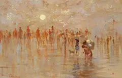 Summer's evening by the seaside Signed Oil on board 61 x 91cm ++Good condition by Roy Petley, Oil on board, sold Dec 2016