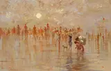 Summer's evening by the seaside Signed Oil on board 61 x 91cm ++Good condition by Roy Petley, Oil on board, sold Dec 2016