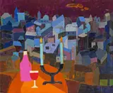 View from a balcony Signed Oil on board 62 x 74cm by Mary Vincent, Oil on board, sold Dec 2016