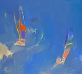 Lelant Windsurfers Signed, also signed and titled on the stretcher verso Oil on canvas 71 x 76cm Provenance: David Messum, London, Autumn Exhibition, 1996, No by John Miller, Oil on canvas, sold Dec 2016