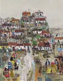Hilltop village Signed and dated 1977 Oil on board 50 x 40cm Provenance: Ar Ajans, Resim Reklam Bürosu, Turkey ++Good condition by Hüseyin Bilişik, 1977, Oil on board, offered Dec 2016