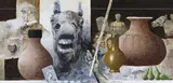 War horse Signed Acrylic on board with collage 27.5 x 57.5cm Provenance: The estate of the Artist ++Good condition by Leslie Gooday, Acrylic on board with collage, offered Dec 2016