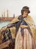 Old Cornish Fisherwoman at Newlyn Signed Watercolour 34.5 x 25.25cm ++Possibly some fading and restoration, good condition by Ralph Todd, Watercolour, offered Dec 2016