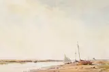 An estuary with boats, probably Norfolk Signed Watercolour 24 x 35cm by Gerald Ackermann, Watercolour, sold Dec 2016