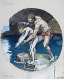 The first dive Signed by Frank O. Salisbury, Watercolour on grey paper, unframed, circular, sold Dec 2016
