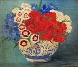 Still life of Dianthus in a pot signed Gouache 15 x 17cm ++One or two minor blemishes, good condition by Marian Ellis, Gouache, sold Dec 2016