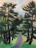 Path through the Fir Trees Signed and dated 1994 Pastel on by August Mosca, 1994, Pastel on buff paper, offered Dec 2016