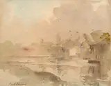 A river landscape Signed Watercolour 21.5 x 27cm Provenance: Spink, London, K3/4898 ++Some scattered fox marks, possibly some fading by Phillip Connard, Watercolour, offered Dec 2016