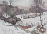 Sheep hurdles in winter Signed Watercolour over pencil 40.25 x 55.5cm ++Good condition by John Northcote Nash, Watercolour over pencil, sold Dec 2016